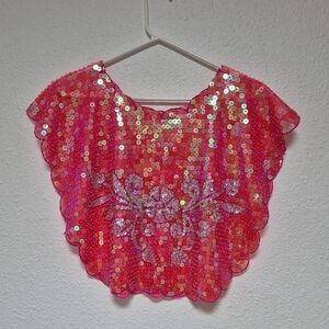 Sparkling Vintage Pink Sequin Shrug Poncho Capelet